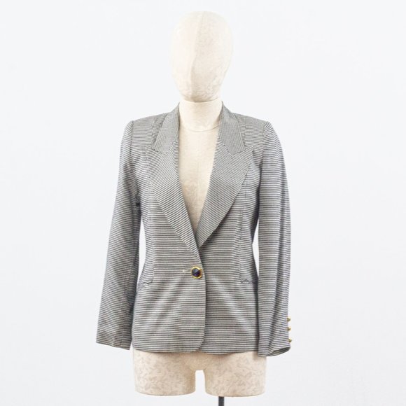 Vintage 90s 6 Silk Houndstooth Blazer - Picture 2 of 10